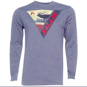 Men’s Killik Distressed Burnout Tee Longsleeve Elk Logo Graphic Cozy Large
